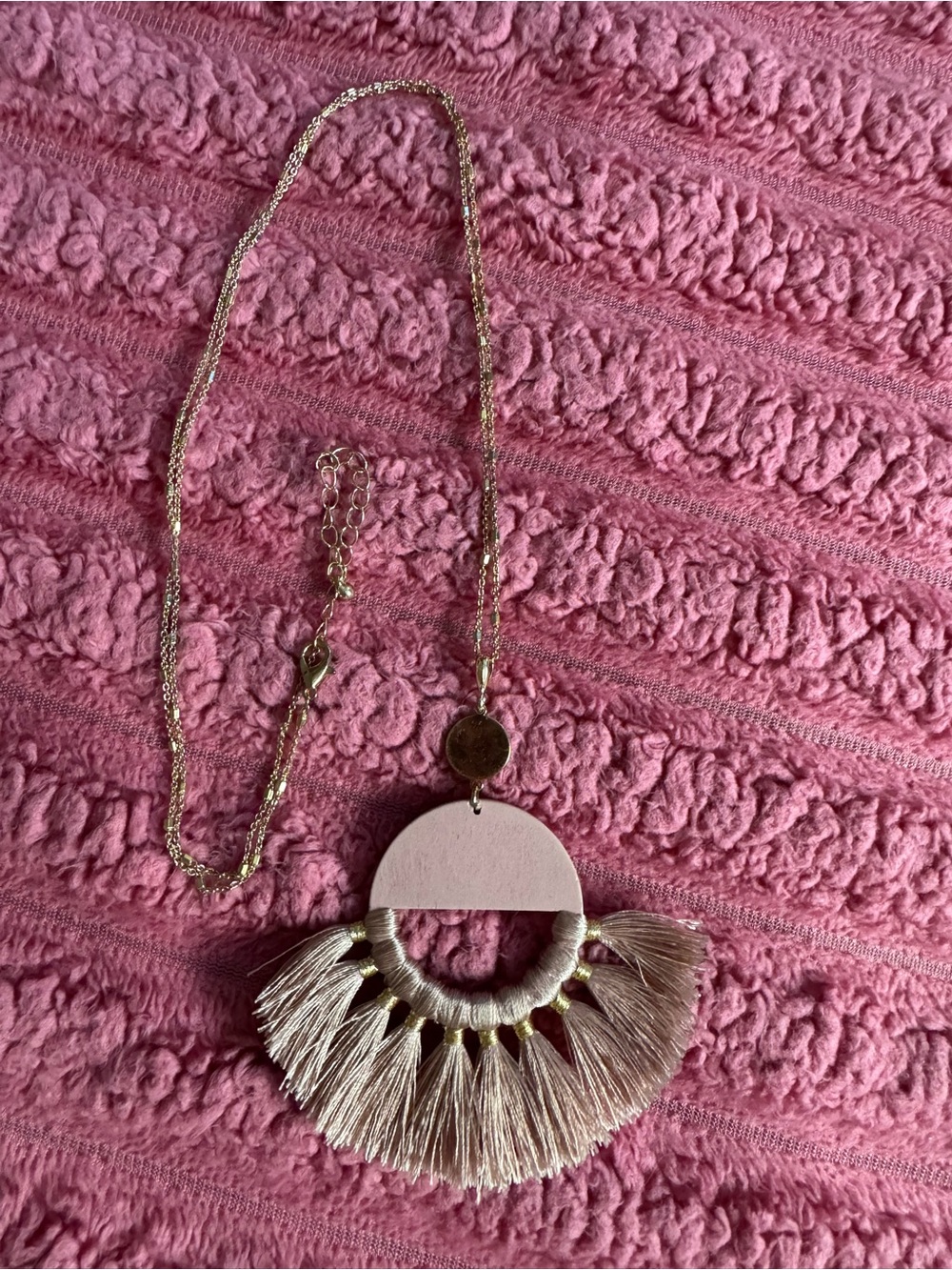 Gold Chain Necklace with Pink Tassel Fan Pendant